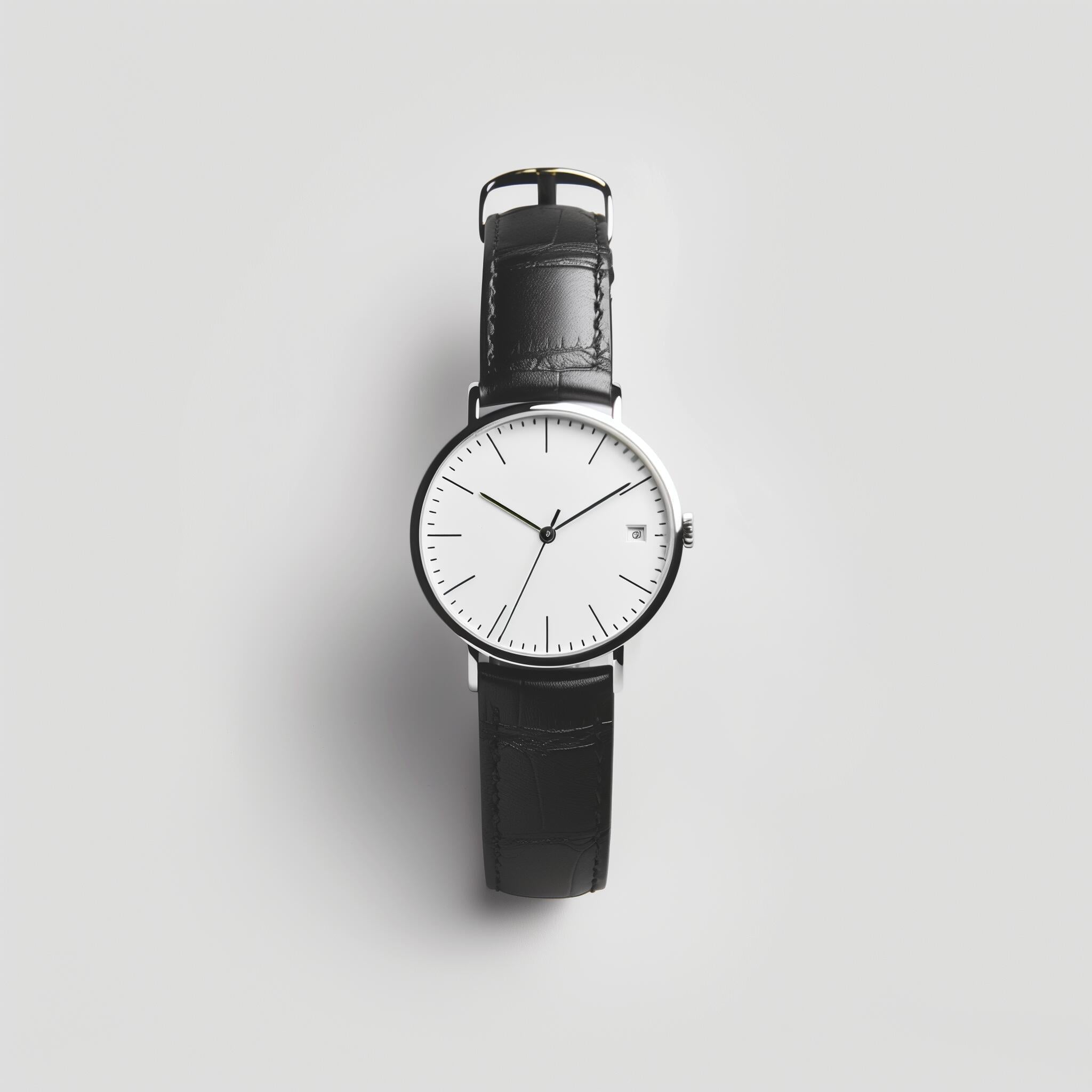 Black Leather Silver Watch